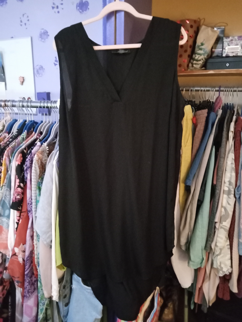 Ashley Stewart Black Sleeveless V-Neck Tunic